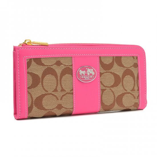 Coach Legacy Accordion Zip In Signature Large Pink Wallets FCQ | Coach Outlet Canada
